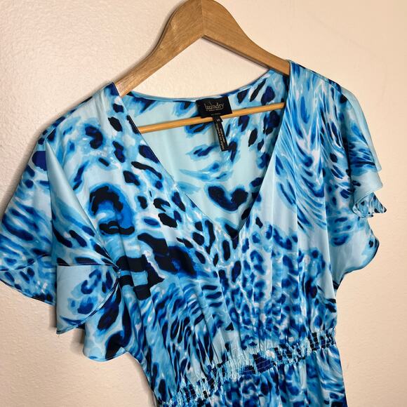 Laundry by Shelli Segal Blue Beret Leopard Print Maxi Dress 10 - Picture 3 of 11